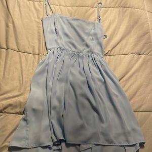 Baby blue, wore it for homecoming once, very light easy to adjust if need